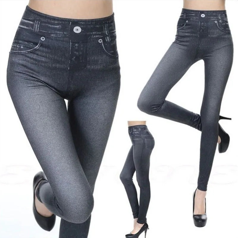 Denim-Print Leggings – High Waist, Super Stretch